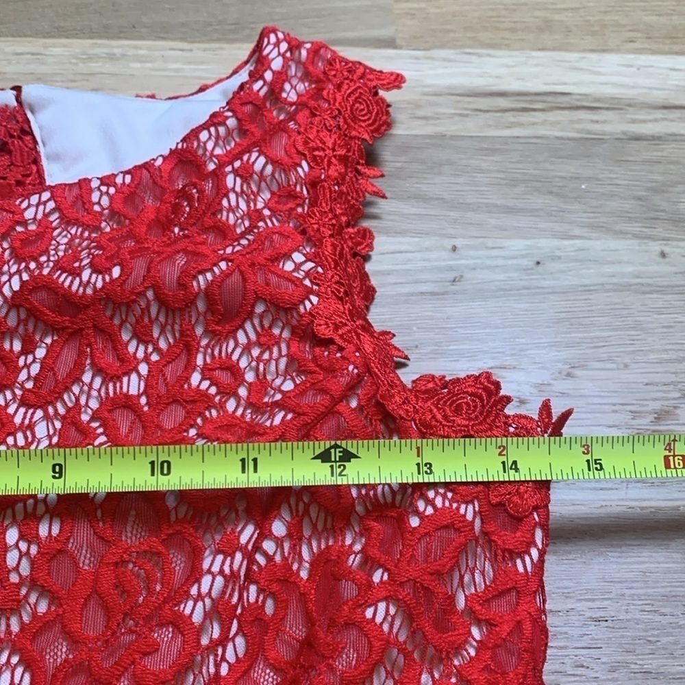 Mi Ami Sleeveless Fit & Flare Red Floral Lace Dress Women’s M - Picture 7 of 13
